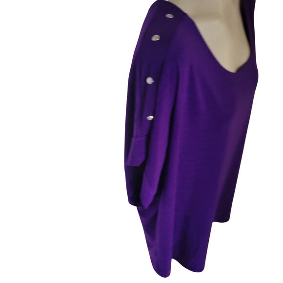 Diana Belle Womens Purple Scoop Neck Top 3X With Button Shoulder Details & Short - Picture 2 of 5